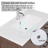 walsport 36 inch Bathroom Vanity with Ceramic Sink & Mirror, Wood Double Door Bathroom 5 Drawer Storage Vanity Combo Set, Brown walsport