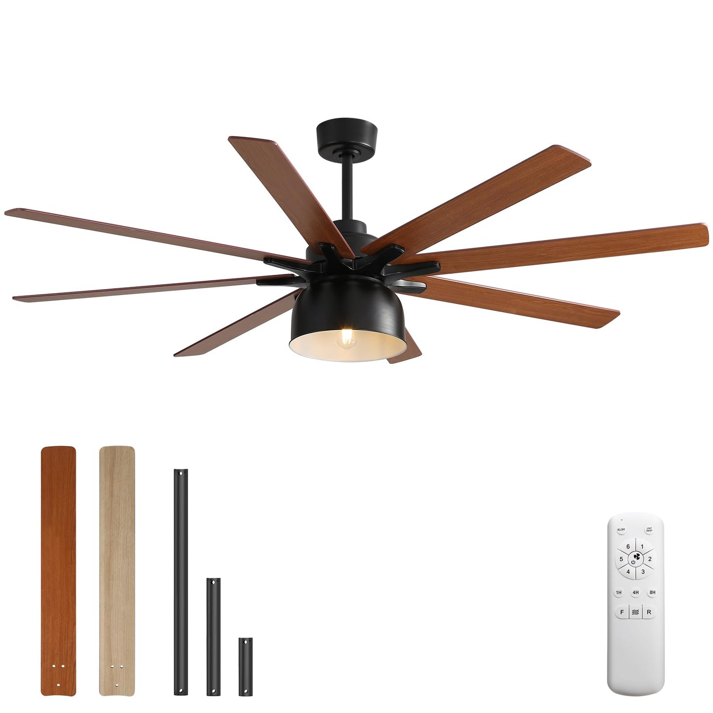 Sofucor 52 Inch Ceiling Fans with Lights, Indoor Outdoor Modern Wood Ceiling Fan with Remote, 6 Speeds, Reversible DC Motor, for Bedroom Living Room Covered Patio Porch - WoodArtSupply