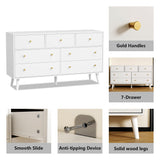 HOUROM White Dresser for Bedroom, Dresser with 7 Drawers, Wood Dressers & Chests of Drawers, Modern Double Dresser with Wide Drawer and Metal Handles HOUROM
