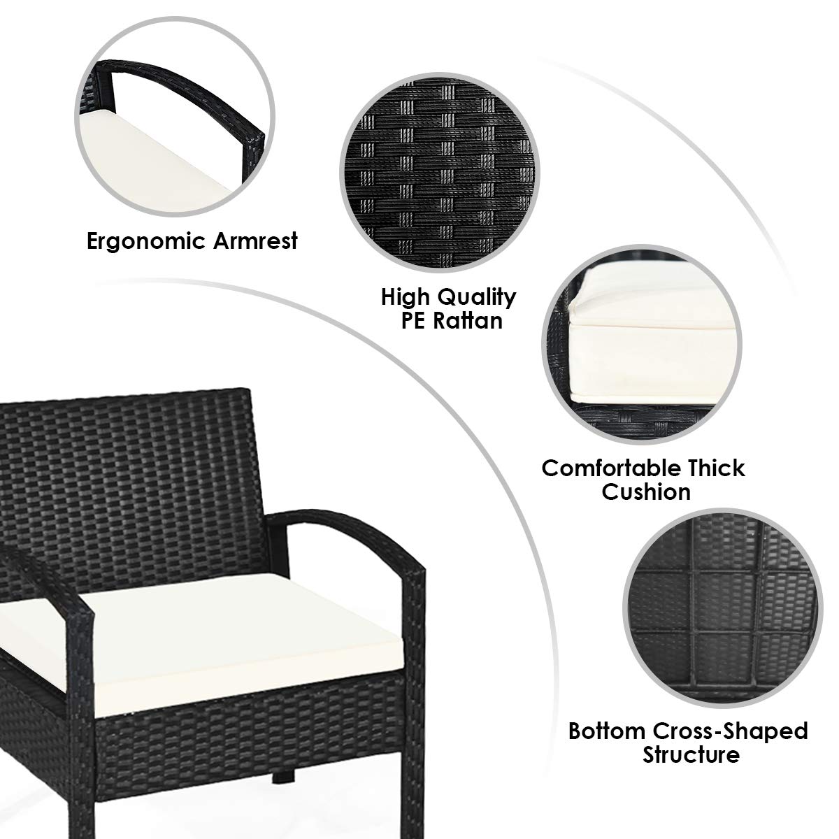 Tangkula AM0583HM 3 Piece Patio Furniture Set with 2 Cushioned Chairs & End Table, Black Tangkula