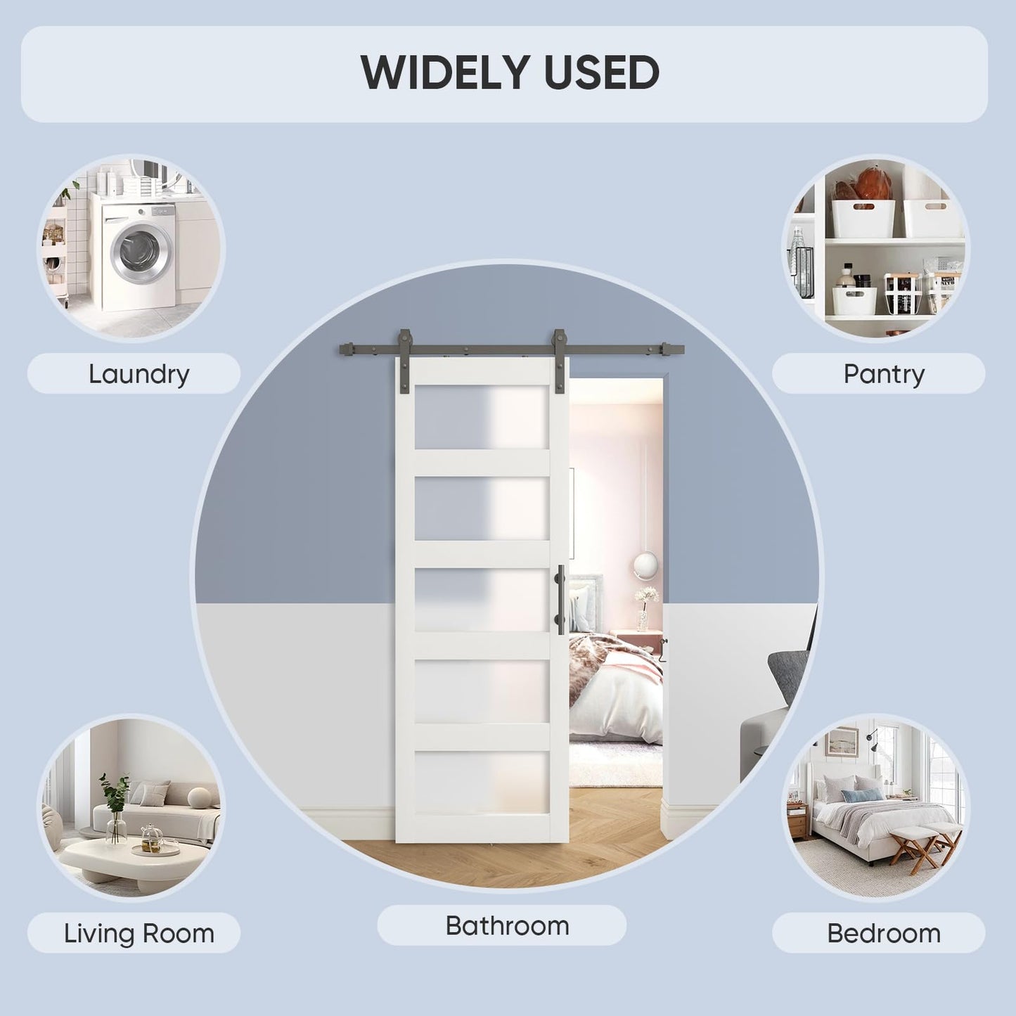 BARNSMITH 30in x 84in Glass Barn Door with 5FT Sliding Door Hardware Kit Included & Handle & Lock,5-Panel Frosted Glass Barn Door Solid Wood Water-Proof PVC Surface,Pre-Drilled Easy Assembly, - WoodArtSupply