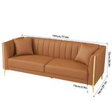 FOTOSOK 78'' Sofa, Modern Leather Couches for Living Room, Comfy, Faux Leather Sofa 3 Seater Sofa with 2 Throw Pillows and Gold Metal Legs, Deep Seat Sofas (Brown) FOTOSOK
