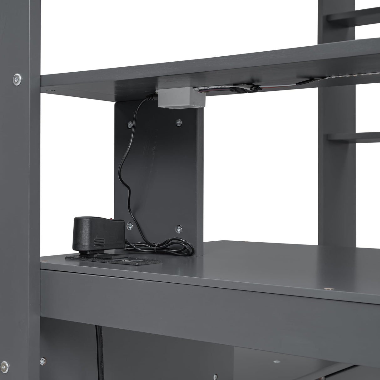 RuiSiSi Dark Gray Full Gaming Loft Bed with Desk and LED Lighting RuiSiSi