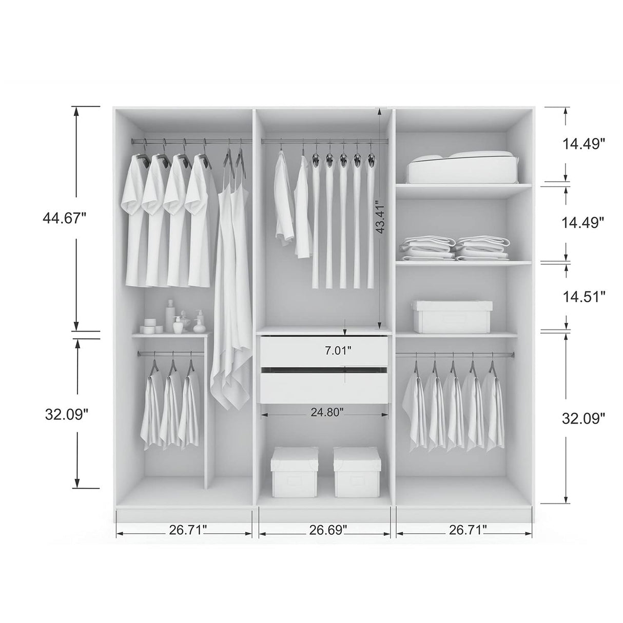 Manhattan Comfort Gramercy 3-Sectional Wood Wardrobe Armoire Closet in White Manhattan Comfort