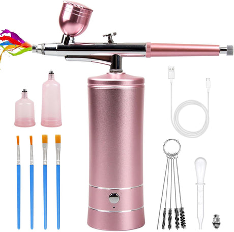 Airbrush-Kit Rechargeable Cordless Airbrush Compressor -Auto Handheld Airbrush Gun, Airbrush Set Portable Wireless Air Brush for Barber, Nail Art, Cake Decor, Makeup, Model Painting rhinowisdom