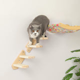 Cat Wall Steps Shelves Cat Climbing Shelf Reversible Wall Mounted, Wooden Four Step Cat Stairway with Scratching Sisal Rope for Cats Perch Platform Supplies Large Cats Scratching Post Activity Tree Erhalithegro