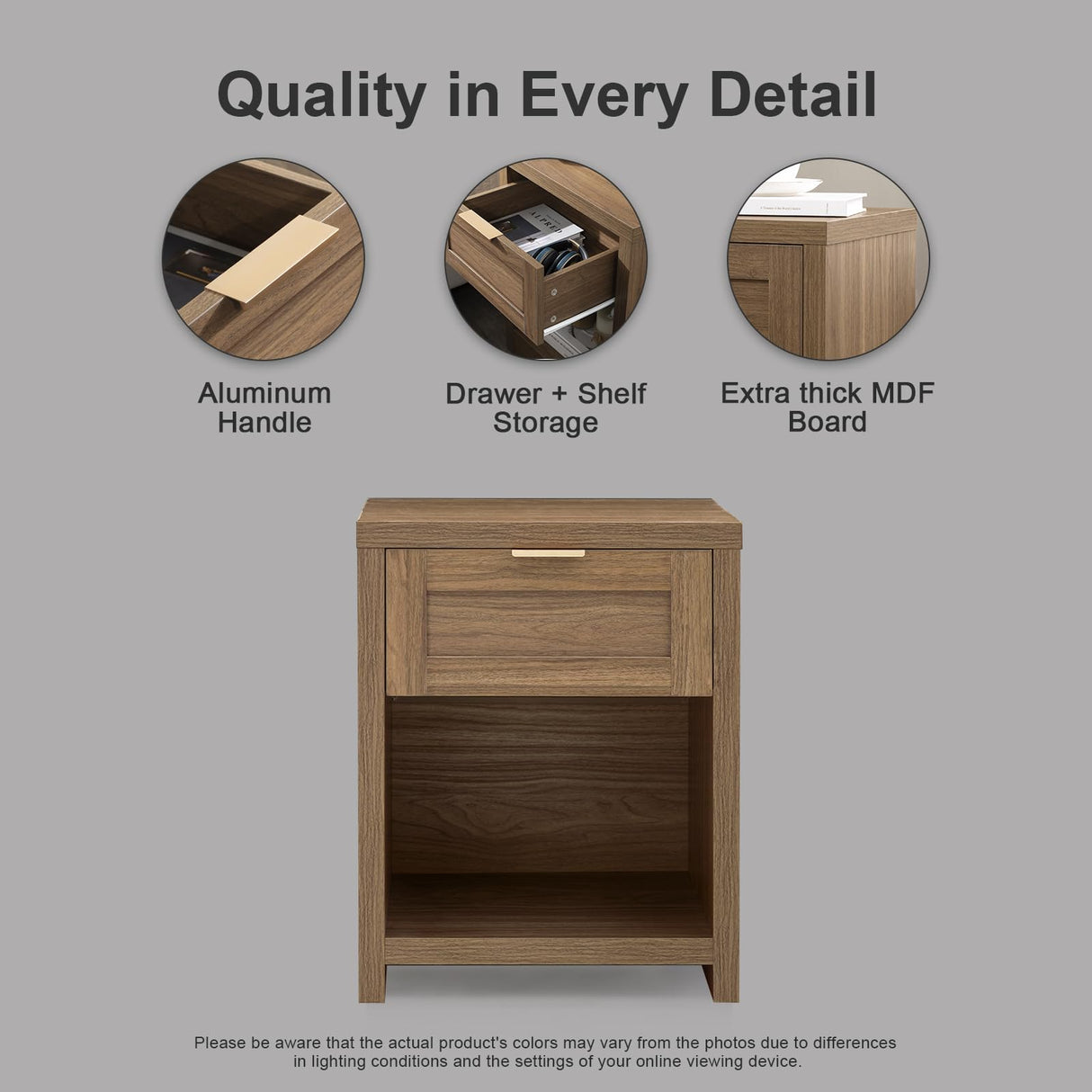 OAKHAM HOME Nightstand, Boho End Table with Drawer and Storage Shelf, Accent Table, Minimalist Sofa/Bed Side Table, for Bedroom Set of 2 (Walnut) OAKHAM HOME