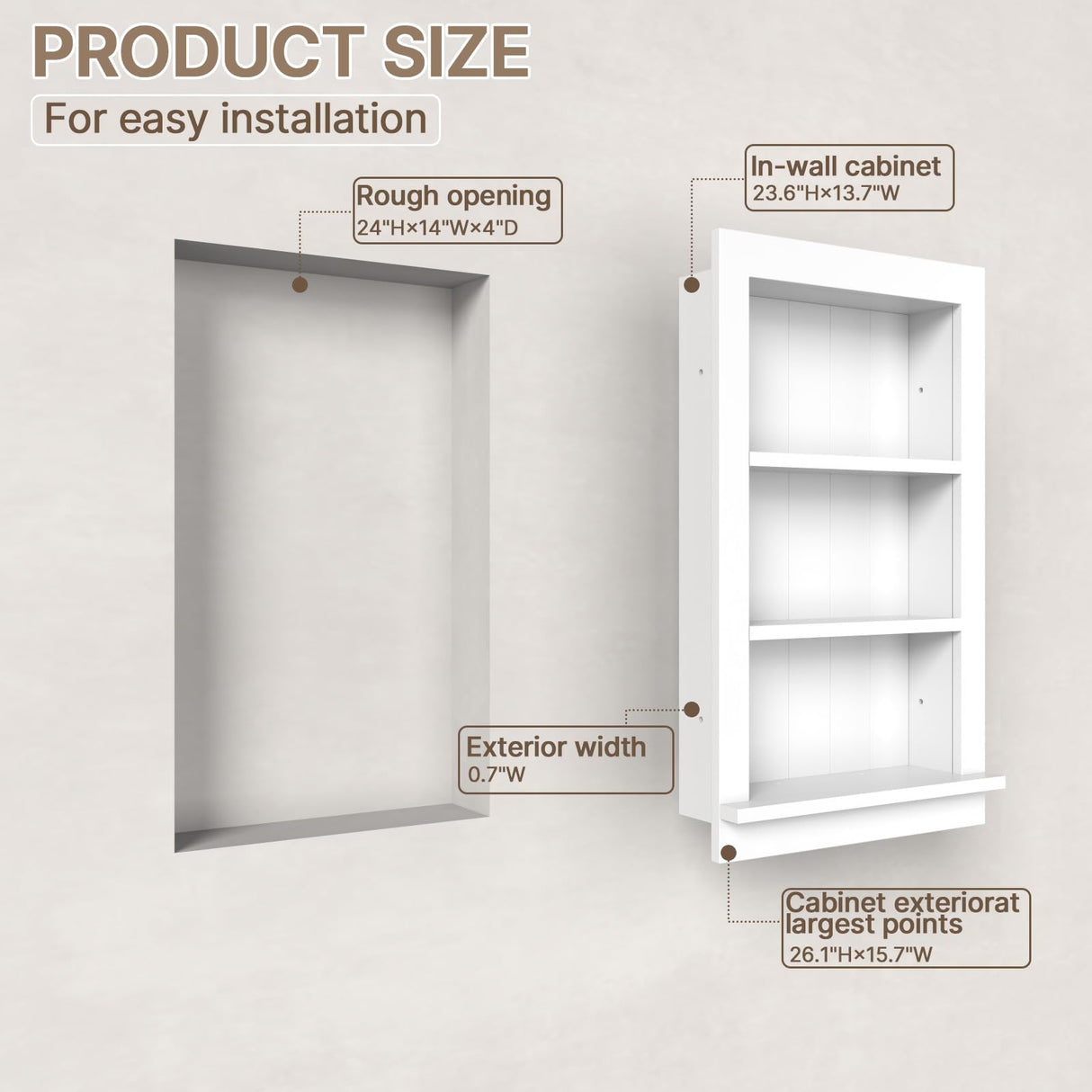 Recessed Medicine Cabinet with Shelves – in-Wall Medicine Cabinet Organizer for Bathroom, Kitchen or Bedroom – Modern White Niche Storage Cabinet 14x24 GOFEI