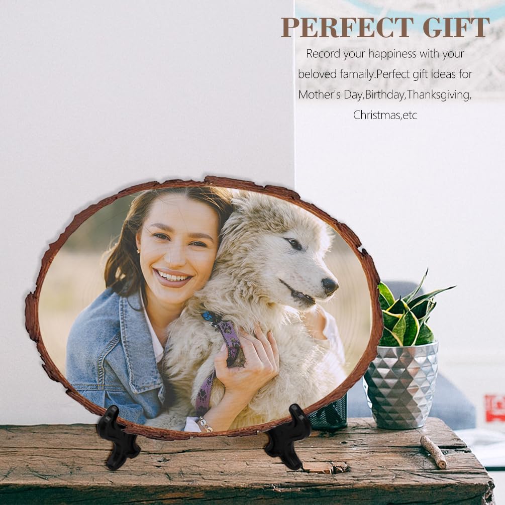 FolHaoth Personalized Picture Frame Album Custom Photo Printing on Wood Slices for Tabletop Desk Decor Retaining The Original Wood Style Wooden Craft Ornaments Gifts - WoodArtSupply