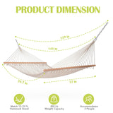 Lazy Daze Hammocks 12FT Double Rope Hammocks, 2 Person Hand Woven Cotton Hammock with Spreader Bar for Outdoor, Indoor, Patio, Poolside, FIT 13-15 Foot Stand, Max 450 Lbs, Natural, 141 x 57 inches Lazy Daze Hammocks