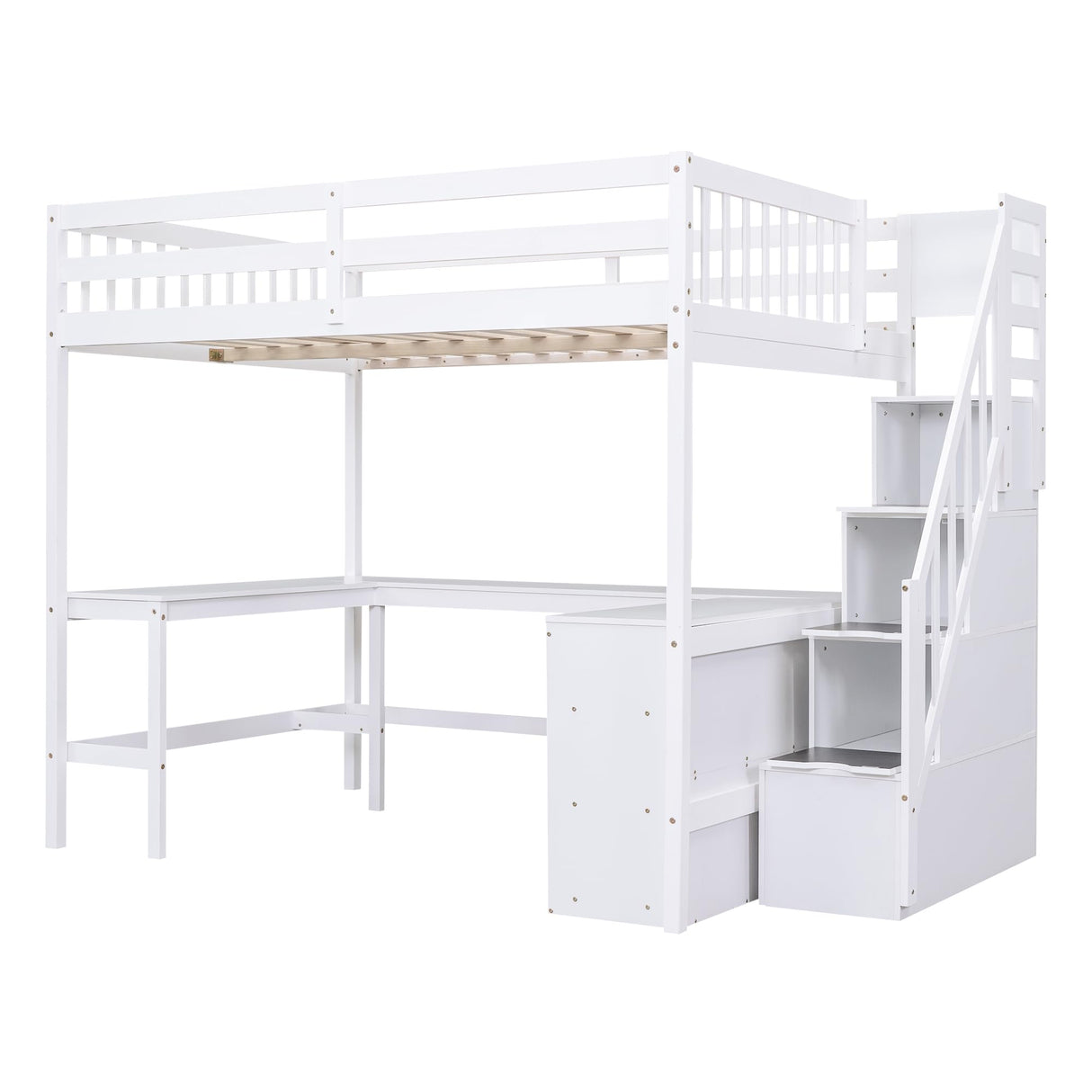 Harper & Bright Designs White Full Loft Bed with Stairs, Desk and Storage Shelves,Wooden Full Size Loft Bed Frame,High Loft Bed with Slat Support for Kids,Teens,Adults,No Box Spring Needed Harper & Bright Designs