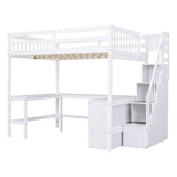 Harper & Bright Designs White Full Loft Bed with Stairs, Desk and Storage Shelves,Wooden Full Size Loft Bed Frame,High Loft Bed with Slat Support for Kids,Teens,Adults,No Box Spring Needed Harper & Bright Designs