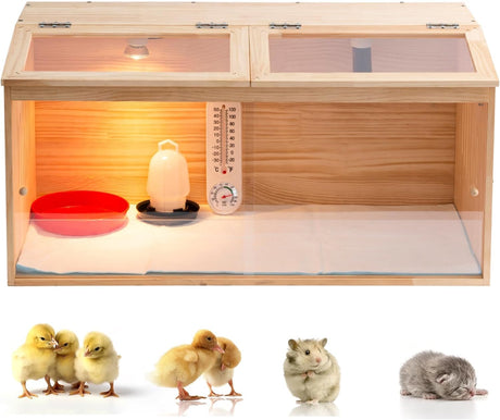 Large Wooden Chicken Brooder Box with Bulb Set and Thermometer - Brooder Box for Chicks Indoor Accommodates Up to 25 Chicks - Ideal for Chickens, Ducks, Quails, Hamsters, and Lizards（32x16x16 Inches） UYDJKLS