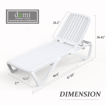 Domi Pool Lounge Chair, Aluminum Adjustable Lounge Chair for Outside, All Weather Plastic Chaise Lounge Outdoor for Beach Deck Lawn Poolside, White