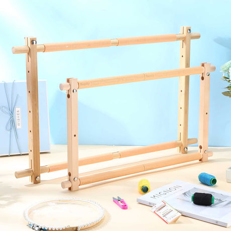 2 Pcs Adjustable Cross Stitch Scroll Frame Bamboo Beech Wood Tapestry Scroll Embroidery Frames for Stitching Quilt Frame Needlepoint Holder for Sewing Projects Craft, 21.5" x 12", 26" x 17.7" Queekay