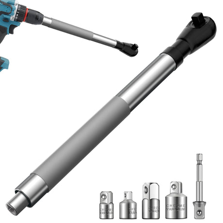 Offset Extension Wrench for Electric Drills,1/2" Impact Wrench Adapter with 4 Socket Converters, Heavy-Duty Slim Design for Tight Spaces,Multi-Function Tool Generic