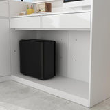 ECACAD Large L-Shaped Reception Desk with 3 Drawers, 15 Open Shelves, Counter Top & Monitor Stand, Office Desk Reception Counter Table with File Cabinet, White (70.9”L x 47.2”D x 39.43”H) ECACAD