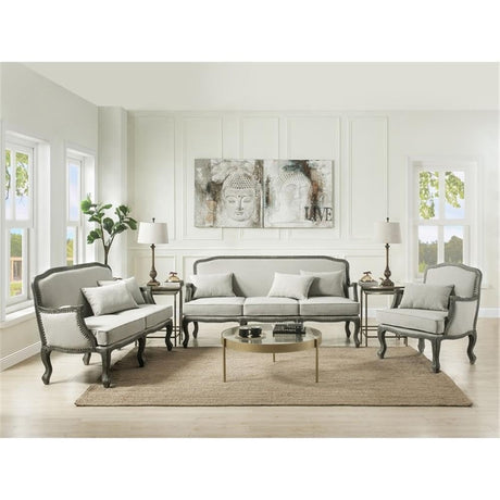 Acme Furniture Upholstered Sofa with Nailhead Trim, Cream and Brown Acme