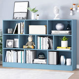 IOTXY Open Shelf Low Bookcase - Wooden 3-Tier Floor Standing Display Cabinet Organizer with Base, 10 Cubes Short Horizontal Bookshelf in Bright Blue IOTXY