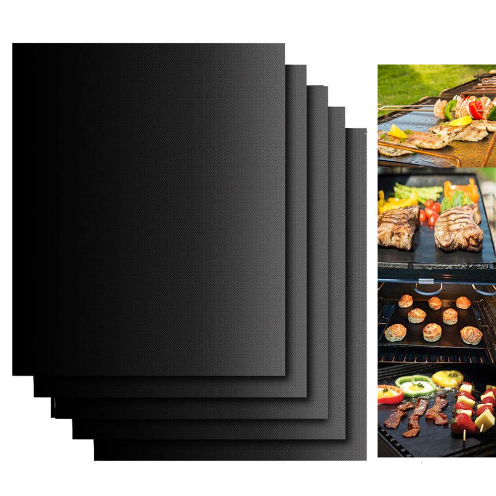 Grill Mats for Outdoor Grill, Dailyart Grill Mats Non Stick Set of 5 BBQ Grill Mat Baking Mats Teflon BBQ Grill Accessories Reusable,Works on Gas, Charcoal, Electric Grill 15.75 x 13-Inch, Black