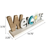 Rustic Wood Daisy Welcome Table Stand Sign Wood Kitchen Table Cabinet Decor, Rustic Wooden Block Letters Welcome Sign Primitive Farmhouse Decoration Grace Home