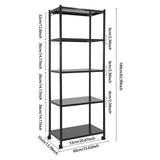 AHULIN 5 Tiers Adjustable Kitchen Storage Rack with Wheels,Freestanding 62In Shelving Storage Rack for Garages, Kitchens, Living Rooms(Black) AHULIN