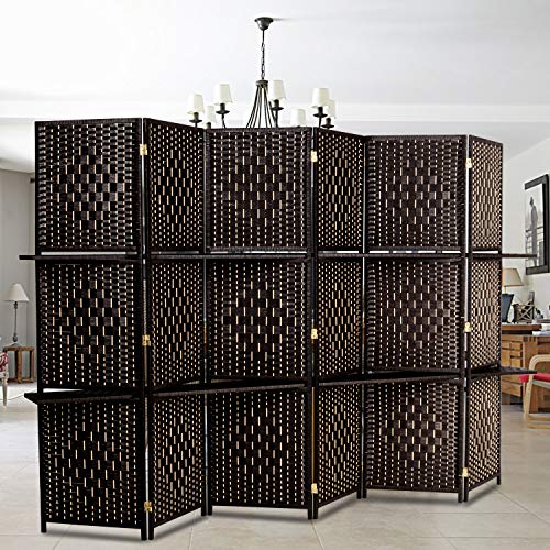 Bonnlo Upgraded Heavy Duty 6FT Tall Rattan Room Divider Screens with Partition Wall 2 Display Shelves, Indoor Folding Screen Dual-Sided Hinges for Home Office (6 Panels) Bonnlo
