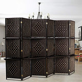 Bonnlo Upgraded Heavy Duty 6FT Tall Rattan Room Divider Screens with Partition Wall 2 Display Shelves, Indoor Folding Screen Dual-Sided Hinges for Home Office (6 Panels) Bonnlo
