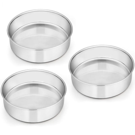 E-far 6 Inch Cake Pan Set of 3, Stainless Steel Round Smash Cake Baking Pans Tins, Non-Toxic & Healthy, Mirror Finish & Dishwasher Safe E-far