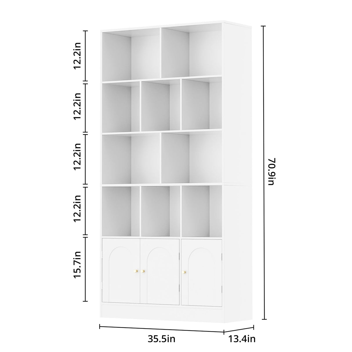 Housoul 71" Tall Bookshelf with 10 Cubes and 3 Doors, 4-Tier Bookshelf, Open Shelf Bookcase with Cabinet, Modern Cube Storage Organizer for Living Room, and Office, White Housoul