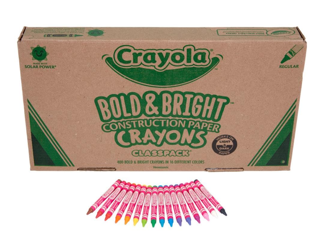 Crayola Construction Paper Crayons Classpack, Bulk Assorted School Supplies, 16 Colors, 400/Set (Packaging May Vary) Crayola