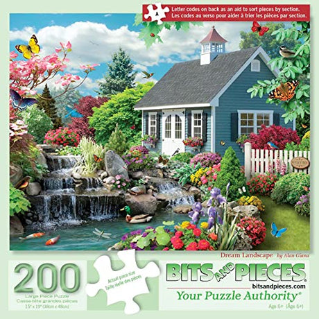 Bits and Pieces - 200 Piece Big Piece Jigsaw Puzzle for Seniors - 15" x 19" - 'Dream Landscape' - 200 pc Large Lettered Pieces Jigsaw by Alan Giana Bits and Pieces