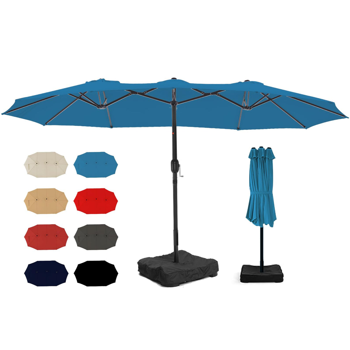 wikiwiki 15ft Large Patio Umbrellas with Base Included, Outdoor Double-Sided Umbrella with Crank Handle, Powerful UV Protective, for Pool Lawn Garden, Royal Blue wikiwiki