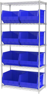 Akro-Mils 30270 AkroBins Plastic Storage Bins, Space-Saving Stackable Bins for Garage, Pantry, Craft Organization, 18" x 16" x 11", Blue, 3-Pack Akro-Mils
