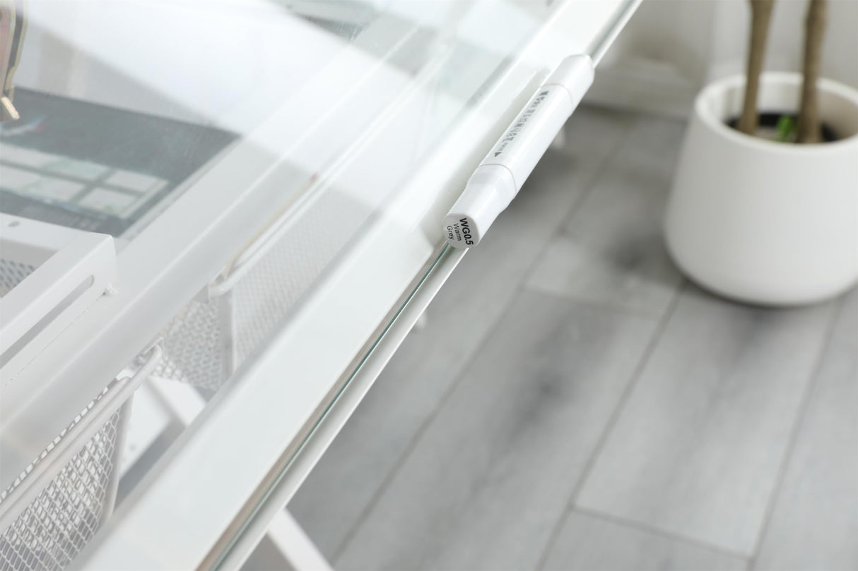 Partslety Drafting Printing Table with Chair 0-75° 31.5"-49.5" Adjustable Height Tempered Glass Drawing Table for Office School Artists Architects White Partslety