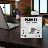 Bathroom Wooden Box Sign Home Decor Cat Bathroom Wood Sign Desk Decoration Please Close the Lid Wood Block Plaque Box Sign for Shelf Home Toilet 5 x 5 Inches YXSEZ