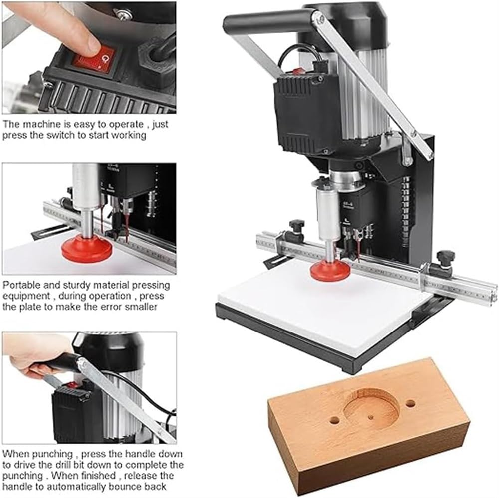 Portable Hinge Boring Machine, Woodworking Cabinet Door Hinge Drilling Hole Puncher Equipment, Drill Model: 48-6mm, Depth 0-40mm, 2880rmp/min(220v) HEQIM