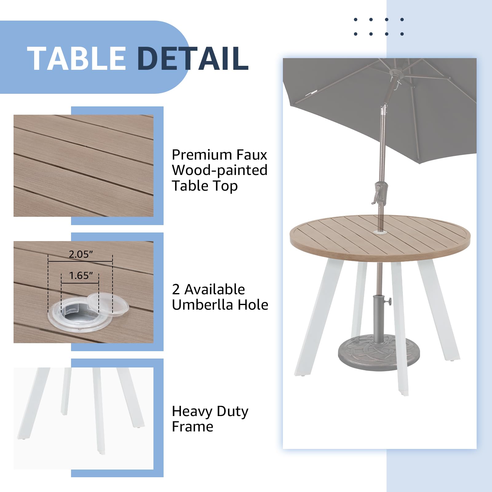 OC Orange-Casual 5 Piece Aluminum Patio Dining Set, Outdoor Furniture Set with 4 Stackable Cushioned Chairs and Round Weather Resistant Table w/Umbrella Hole for Deck, Backyard, Poolside(Dark - WoodArtSupply