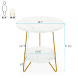 Tribesigns Faux Marble End Table, 2 Tier Round Side Table with Shelves, Modern Gold Nightstand Bedside Table Small Coffee Accent Table for Living Room Bedroom, White and Gold Tribesigns