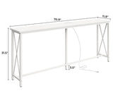 SUPERJARE 70 Inch Console Table with 2 Outlets, 1 Type-C and 1 USB Port, Extra Long Entryway Table with Metal Frame and X-Shaped Bars, Narrow Sofa Table for Living Room, Hallway, White SUPERJARE