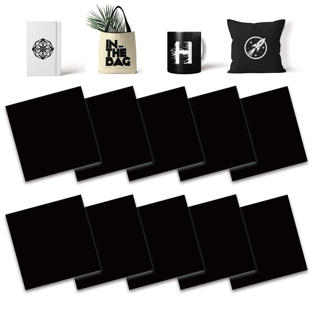 Black Transfer Sheets, 10 Pcs 12"x 12" Solid Plain Color Pre-Printed Sublimation Paper for Heat Press Mug, DIY T- Shirts, Coasters Lucky Goddness