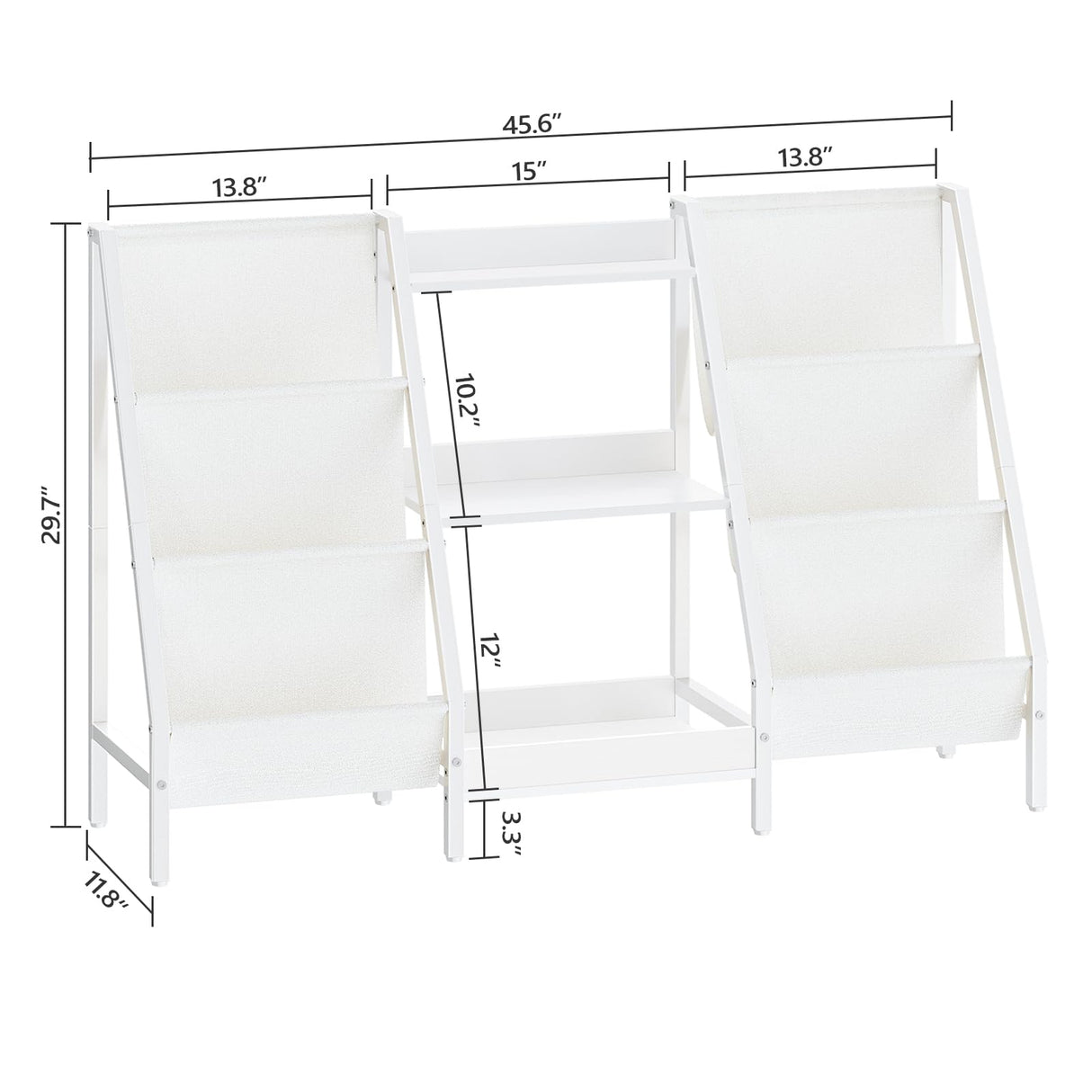 MAHANCRIS Kids Bookshelf and Toy Organizer, 3-Tier Kids Bookcase, Kids Sling Bookshelf, Toddler Toy Storage Organizer with Bookshelf, for Kids Room, Playroom, Bedroom, Nursery, White BKWT34201 MAHANCRIS