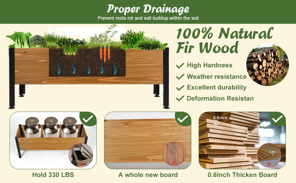 Notume Wood Rectangular Garden Planter Box Raised Bed Outdoor,Planters for Outdoor Plants 37x13x15in Elevated Herbs Vegetables Flowers Great Patio Deck Balcony (37x13x15in brown)