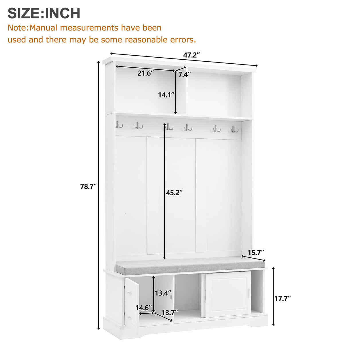 Merax Farmhouse Wood Hall Tree with Bench and Storage Drawers, 4-in-1 Coat Rack with 6 Hooks for Entrance, Hallway White Merax
