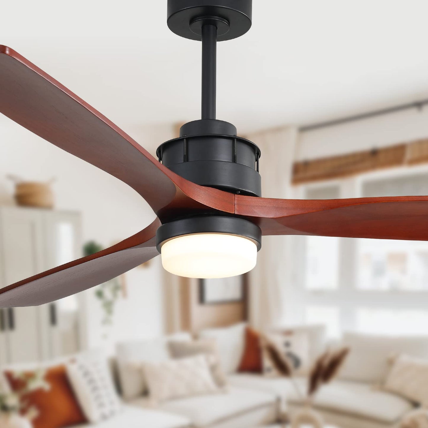 Sofucor 60" Delta-Wing Modern Outdoor Ceiling Fan, with Light LED Remote Solid Wood Oil Rubbed Bronze, for Living Room Kitchen Bedroom Family Dining Noiseless