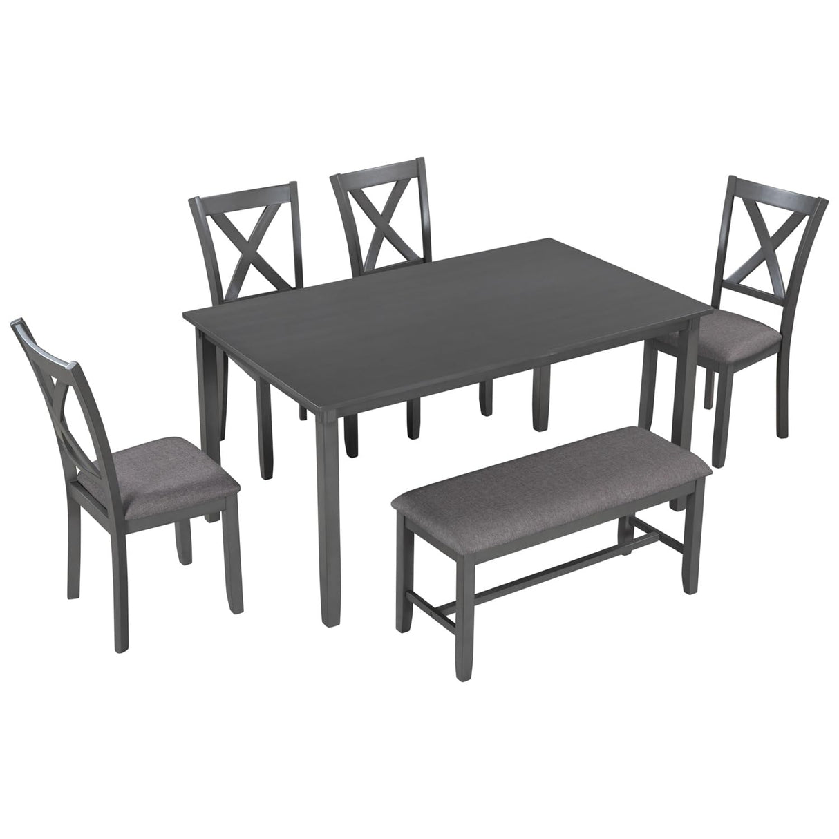 Harper & Bright Designs 6 Piece Wooden Dining Table Set with Upholstered Bench and 4 Dining Chairs, Kitchen Table Set Family Furniture for 6 People (Grey) Harper & Bright Designs