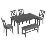 Harper & Bright Designs 6 Piece Wooden Dining Table Set with Upholstered Bench and 4 Dining Chairs, Kitchen Table Set Family Furniture for 6 People (Grey) Harper & Bright Designs