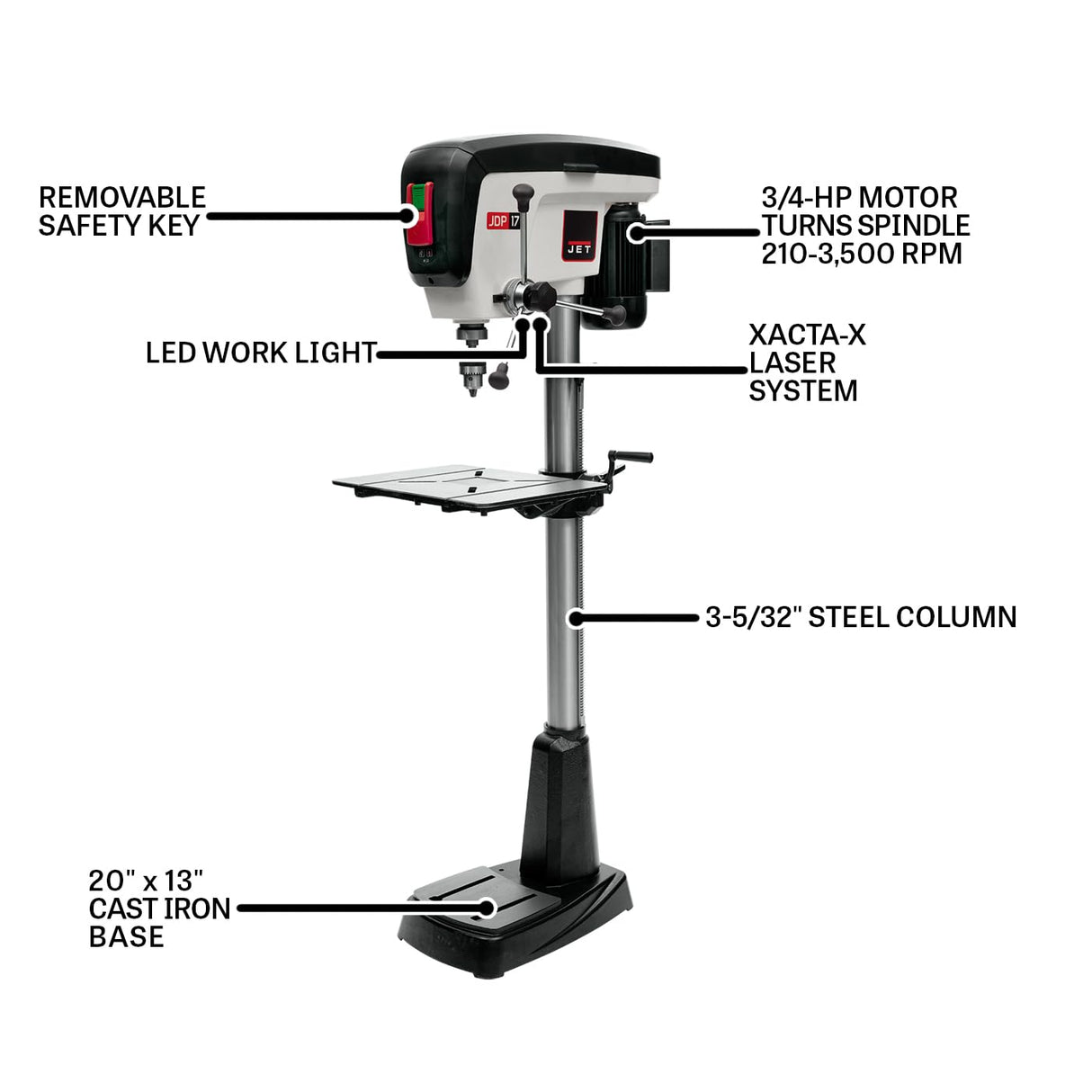 JET 17-Inch Floor Drill Press, 3/4 HP, 1Ph 115V (Model JDP-17) Jet