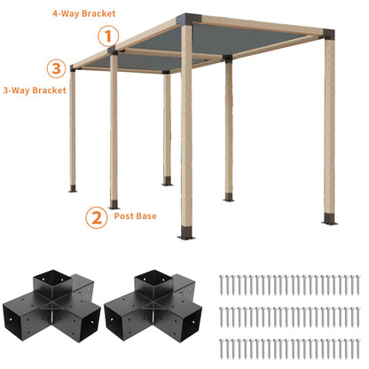 TOPTGO Pergola Brackets 4x4 (Actual: 3.5x3.5 in),2 Pack 4-Way Right Angle Corner Bracket Pergola Kit for Wooden Beams Lumber Gazebos Patio Pergola Sheds