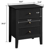 OCANDO Fluted Black Nightstand 19", 3 Drawers Night Stand, Bed Side End Table for Small Living Room, Modern Bedroom Storage Cabinet OCANDO